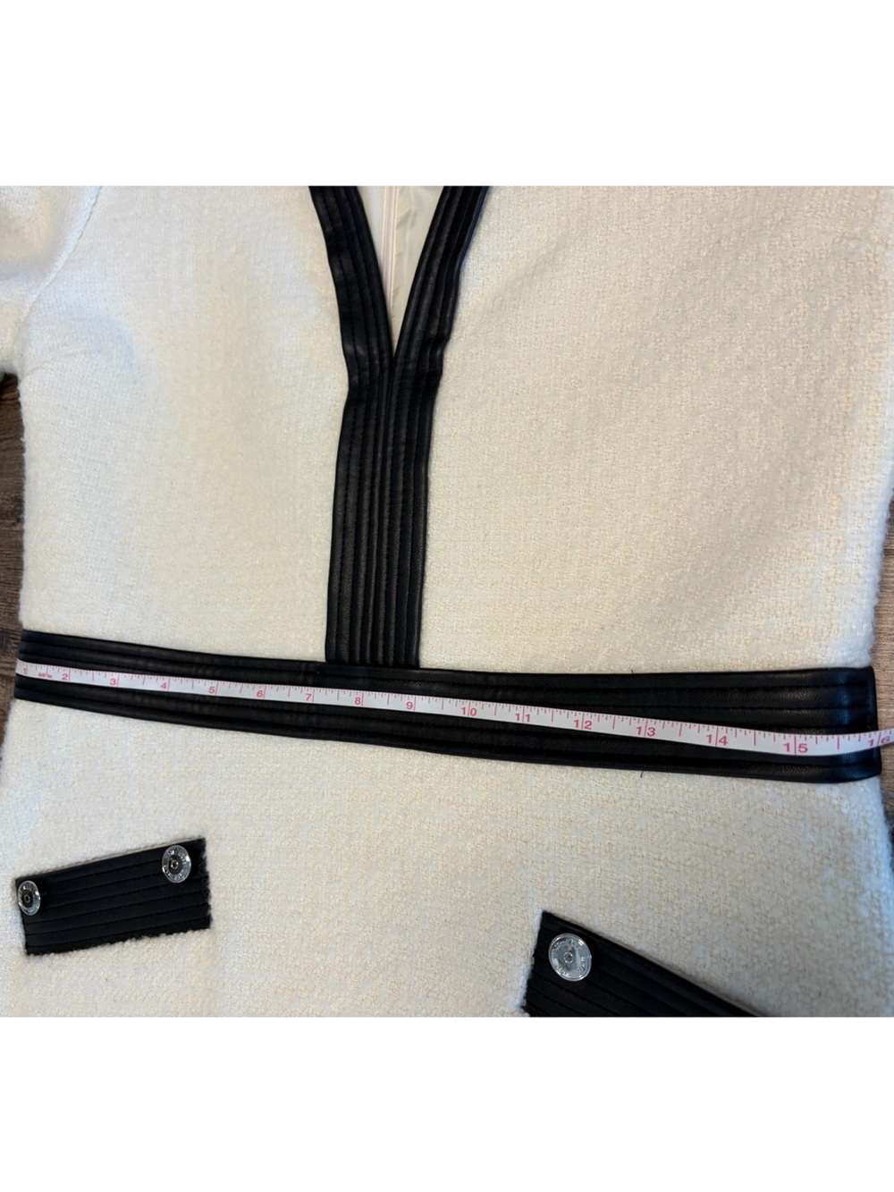 EUC MAJE Cream Tweed Mini Dress Black Trim 42 8 M Medium - Picture 8 of 10